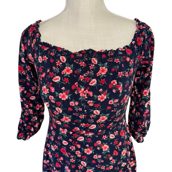 B. Darlin Womens Navy Floral-Printed Mini Fit & Flare Dress Juniors 7/8 Lined - Picture 3 of 11